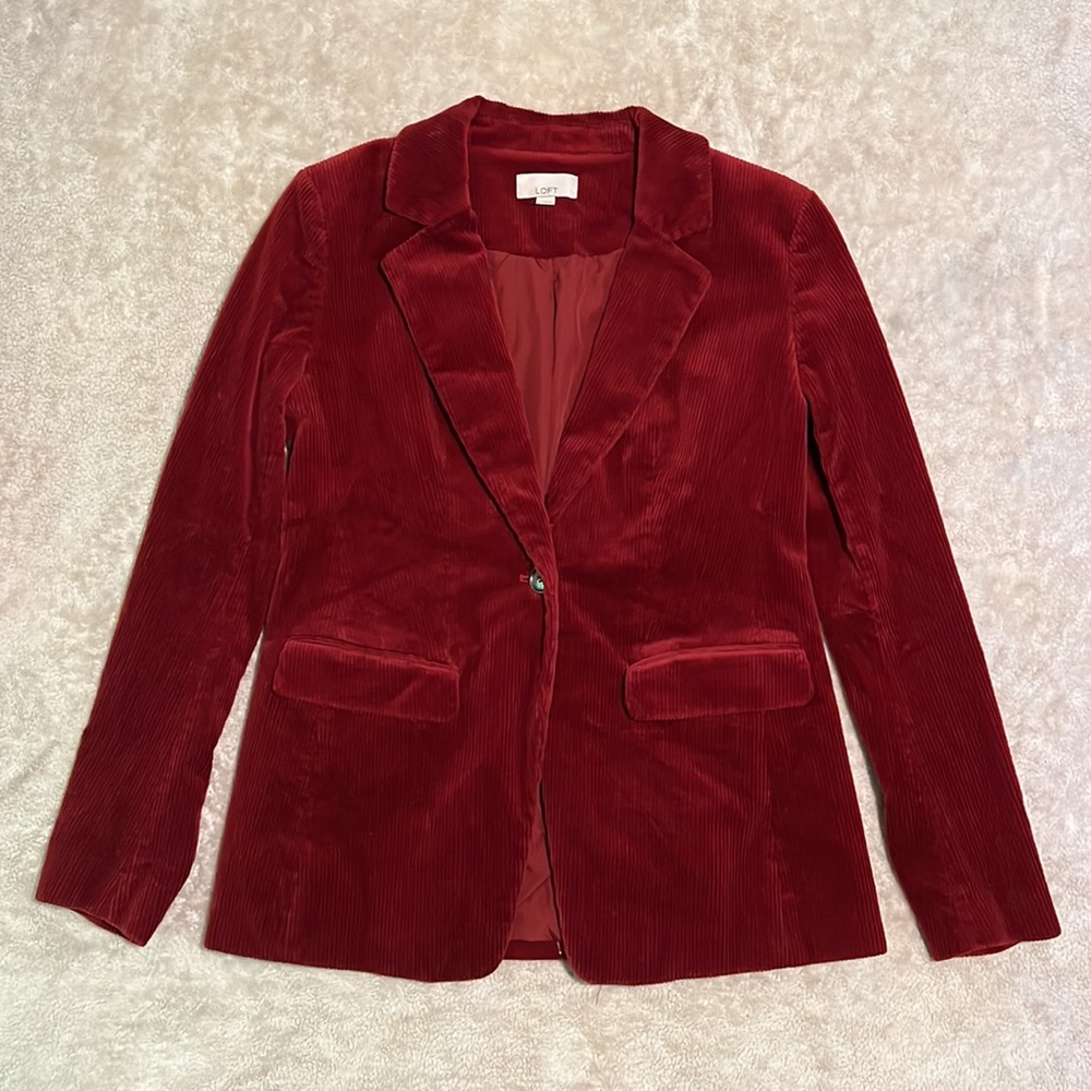 NWOT LOFT Jacket Red Corduroy Womens Blazer Jacket Womens Size 0